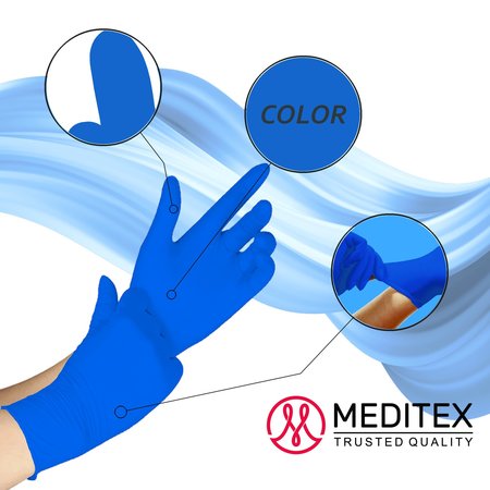 Meditex Nitrile Exam Gloves, 4 mil Palm, Latex Free, Powder-Free, Dark Blue, 100 Pk, Size S S